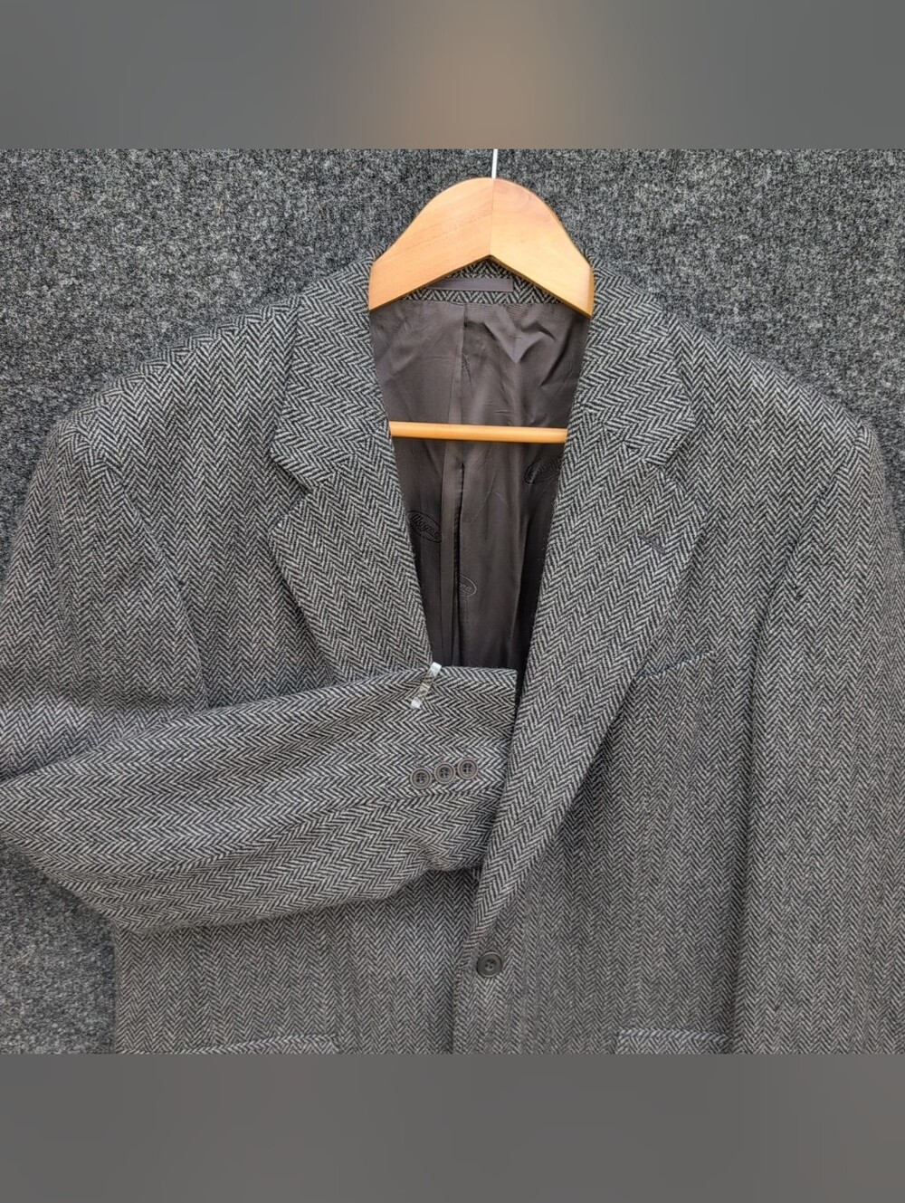 Magee Geneva T2 Jacket Mens 42 Gray Cashmere Tweed Chevron 2 Btn Sports Blazer
